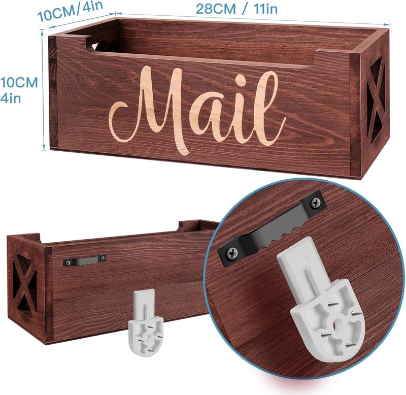 BOTOP Wooden Mail Organizer Mail Holder Countertop, Farmhouse Brown Mail Tray Mail Storage Box for Wall, Rustic Mail Basket Letter Holder for Office Desk - Image 5